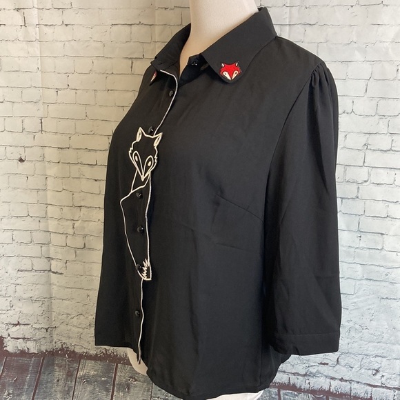 Modcloth/Royal Monk - Foxy As You Wanna Be Button-up Blouse XL Pin-up Goth Retro - Picture 13 of 16